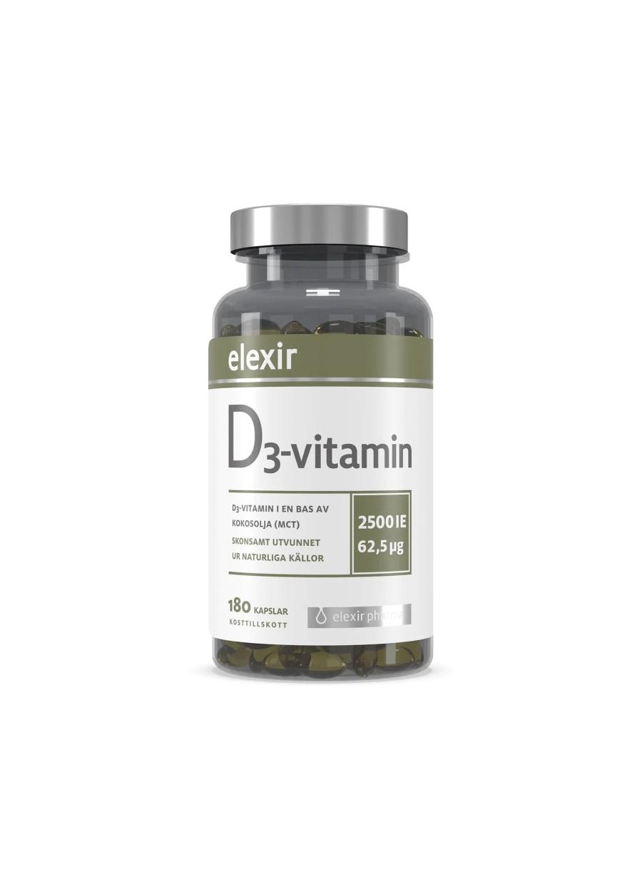 Elexir Pharma D3-vitamin 2500 IE 180 Kapslar Framsida