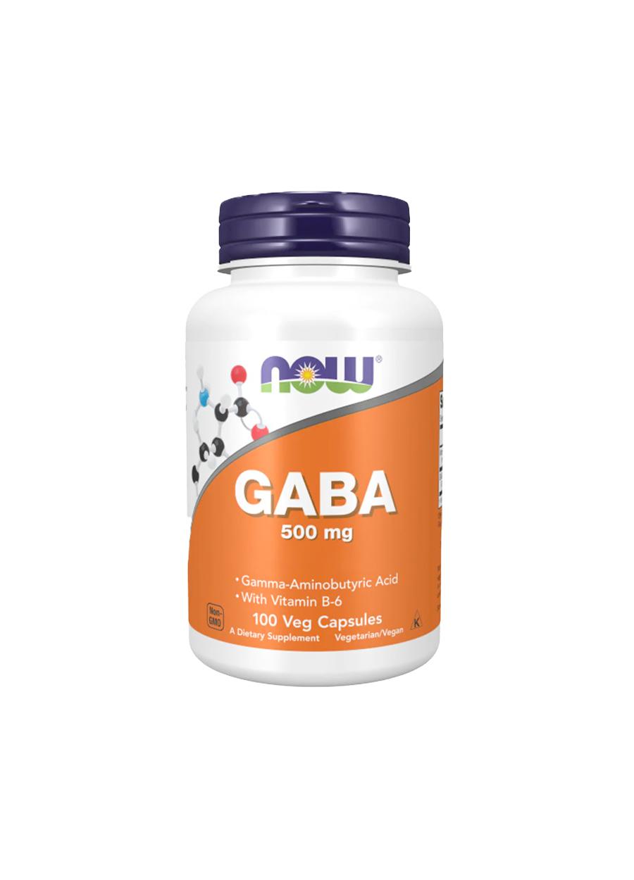NOW Foods GABA with Vitamin B6 500mg 100 Kapslar Framsida