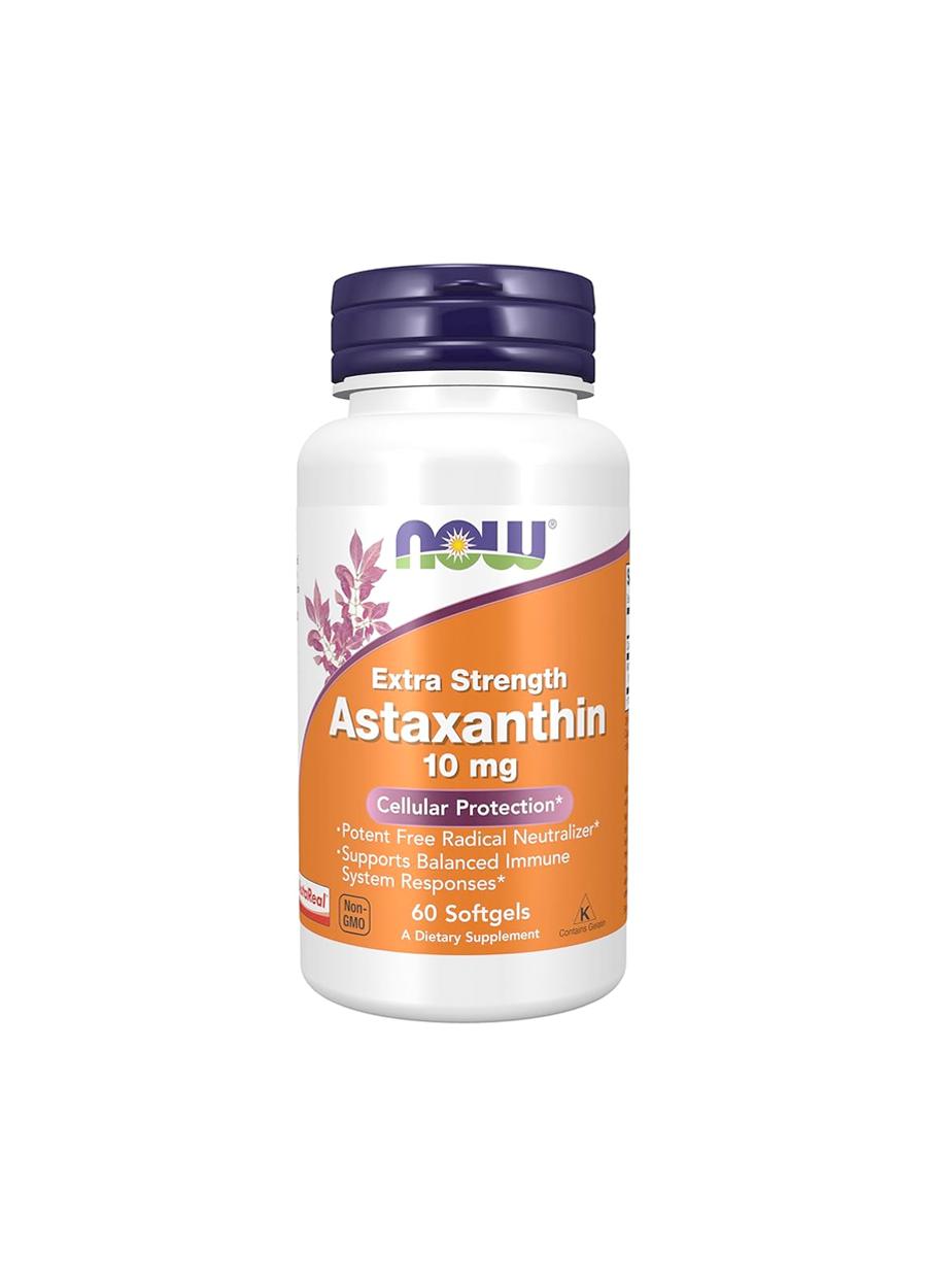 NOW Foods Astaxanthin Extra Strength 10mg 60 Kapslar Framsida