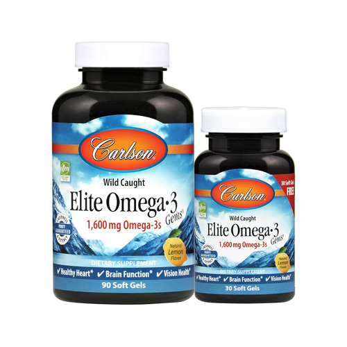 Omega-3 mjukkapslar i svart flaska med vit skruvkapsyl, 90 softgels