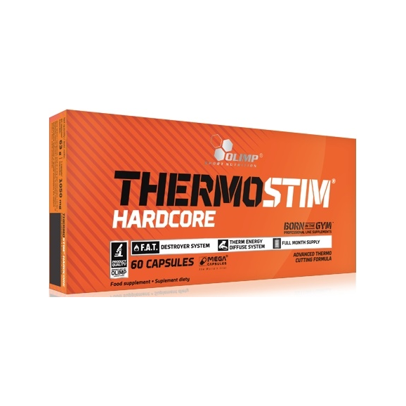 Kosttillskottskartong Olimp Thermo Stim Hardcore 60 kapslar, orange design