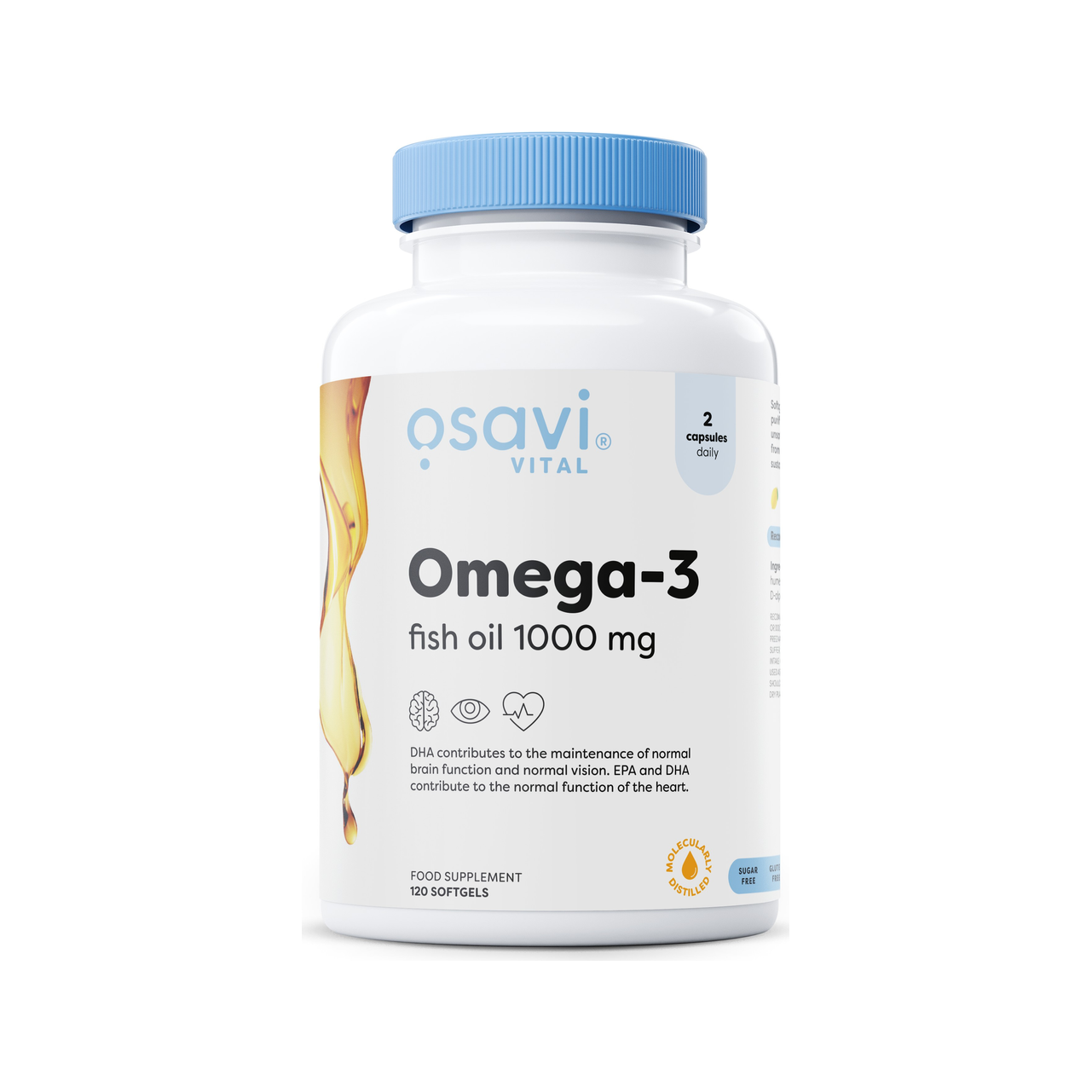 Omega-3 Fish Oil Molecularly Distilled, 1000mg - 120 softgels