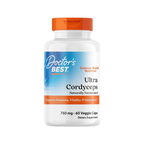 Kapselburk med Doctor's Best Ultra Cordyceps 750 mg, orange lock och etikett