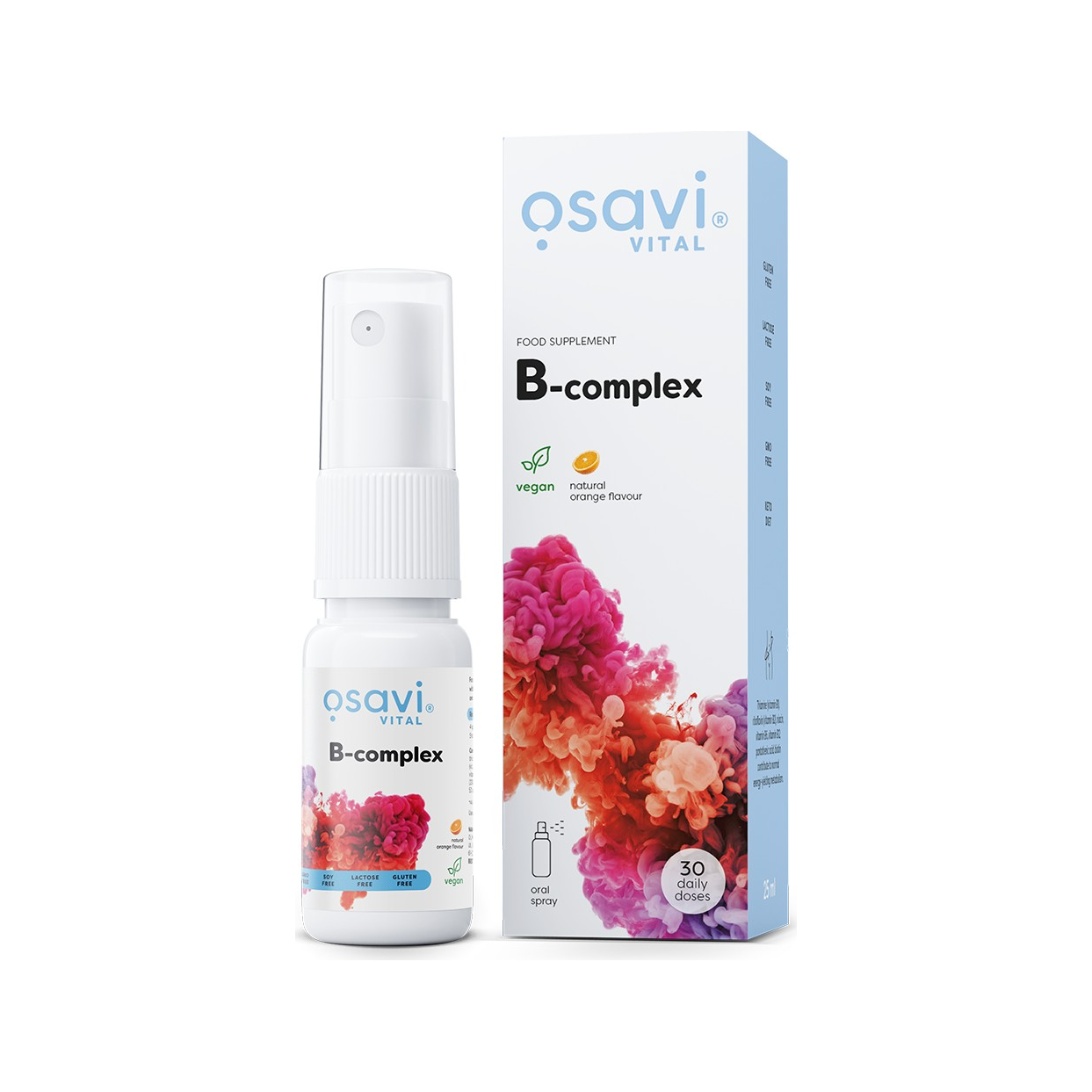 Oral sprej B-komplex i flaska med munstycke och förpackning, 25 ml