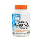 Kosttillskott i flaska med orange lock, märkt Stabilized R-Lipoic Acid