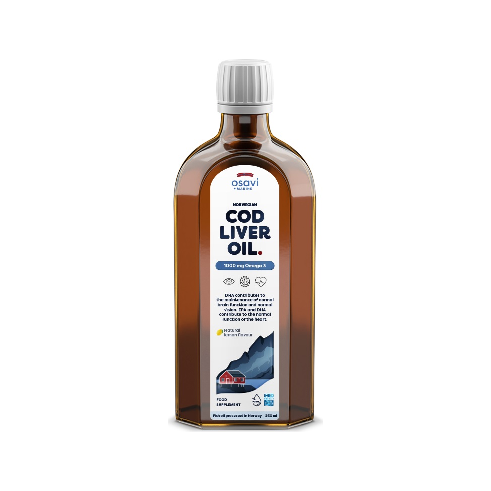 Norwegian Cod Liver Oil, 1000mg Omega 3 (Lemon) - 250 ml.