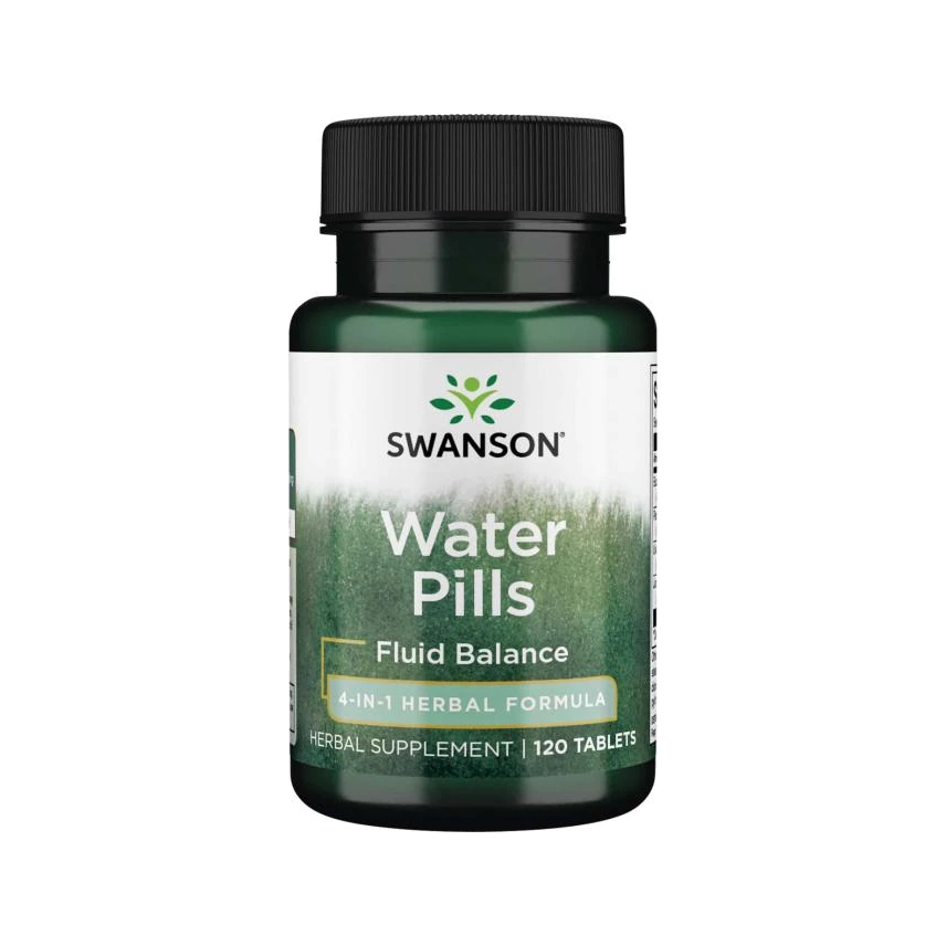 Swanson Water Pills flaska med grön etikett, 120 tabletter.