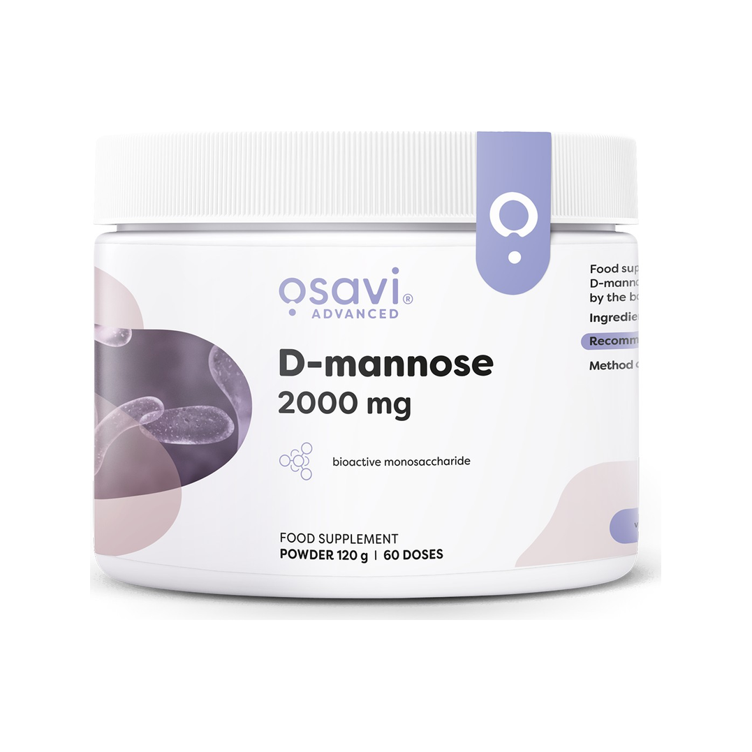 Osavi D-mannose pulverburk 2000 mg, 120 g med etikett