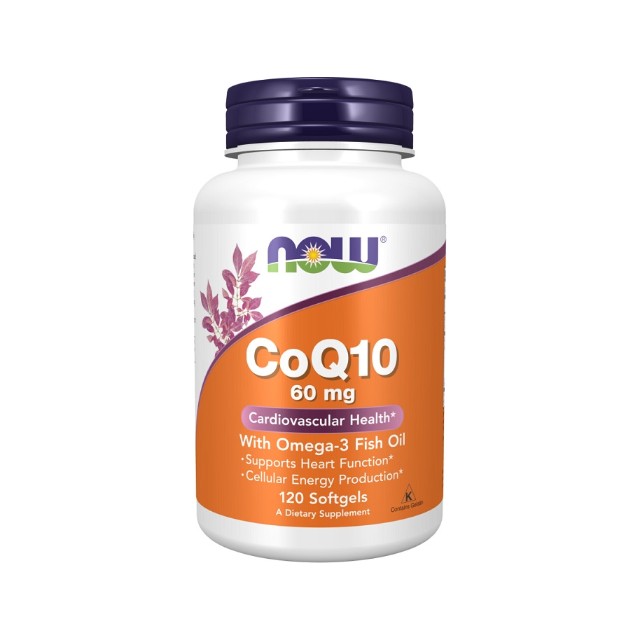 NOW CoQ10-tillskott i vit burk med lila lock, 60 mg
