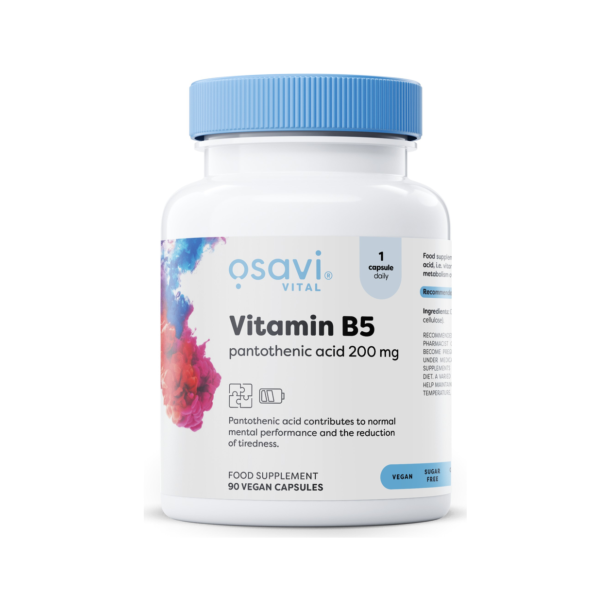 Osavi Vitamin B5 kosttillskott i vit flaska med blå skruvlock