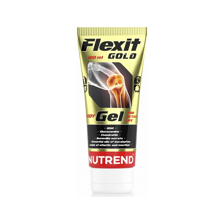Flexit Gold gel i vit tub med guld- och svart etikett, 100 ml.