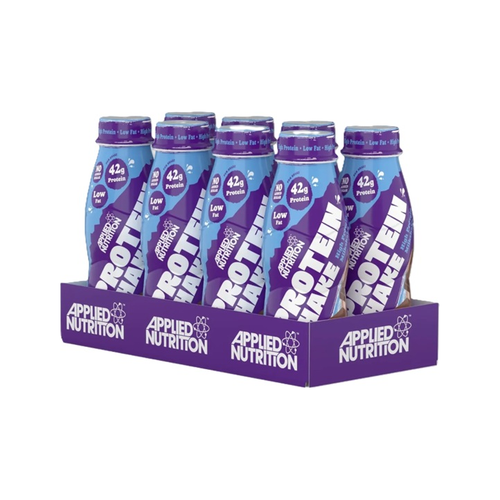 Applied Nutrition proteindryck, 8 x 500 ml, lila flergångsförpackning med flaskor i hållare