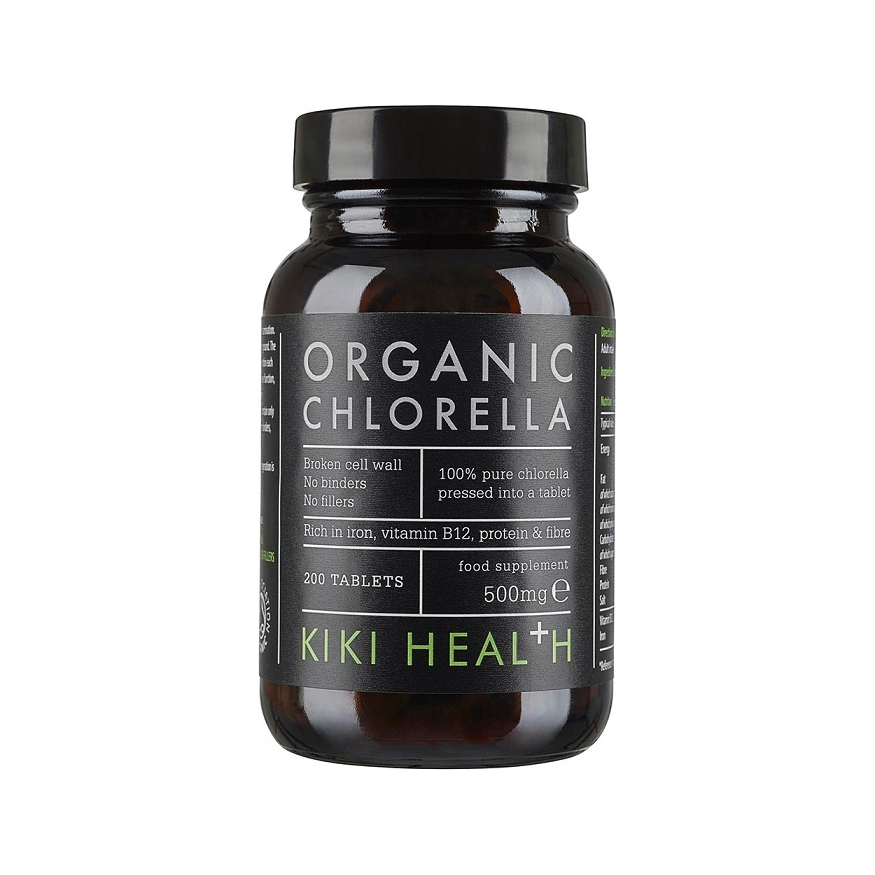KIKI Health ekologisk chlorella i mörk plastflaska, 200 tabletter (500 mg)
