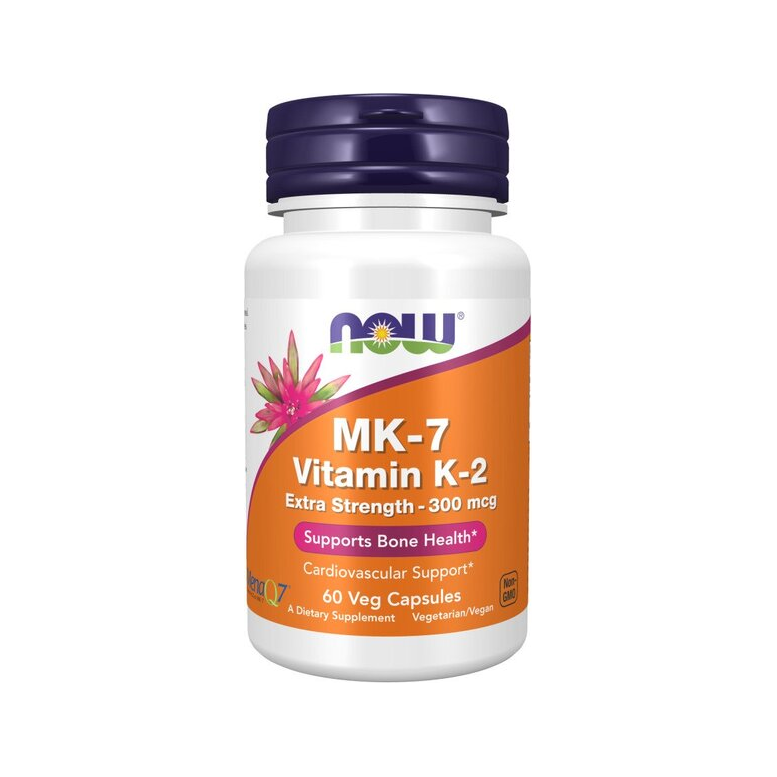 NOW Foods MK-7 Vitamin K-2 kapselburk med orange etikett, 60 kapslar