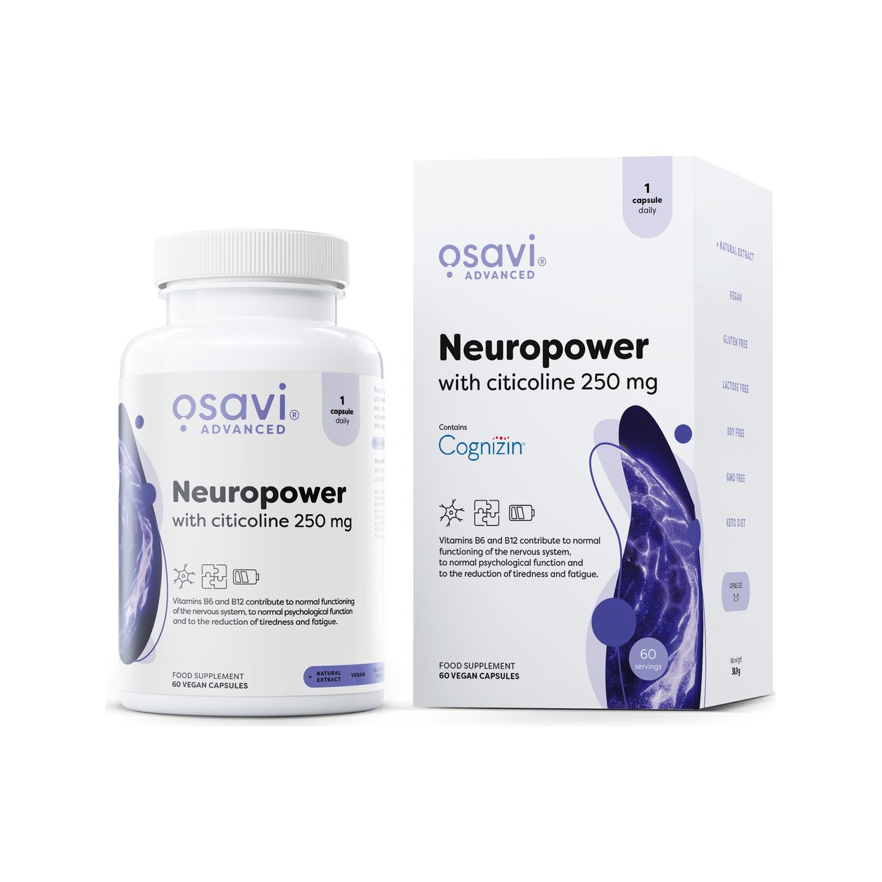 Osavi Neuropower citikolin 250 mg kapslar, burk och kartong (60 st)