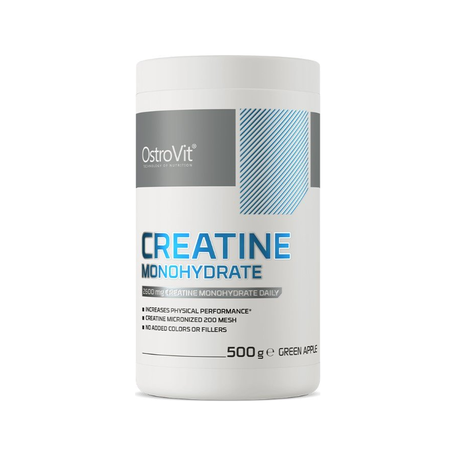 OstroVit kreatinmonohydrat 500 g, vit burk med grön äppelsmak