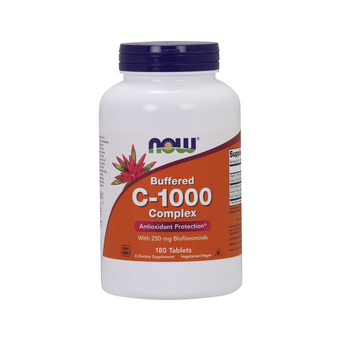 NOW Foods C-1000-komplex, flaska med 180 tabletter, med lock