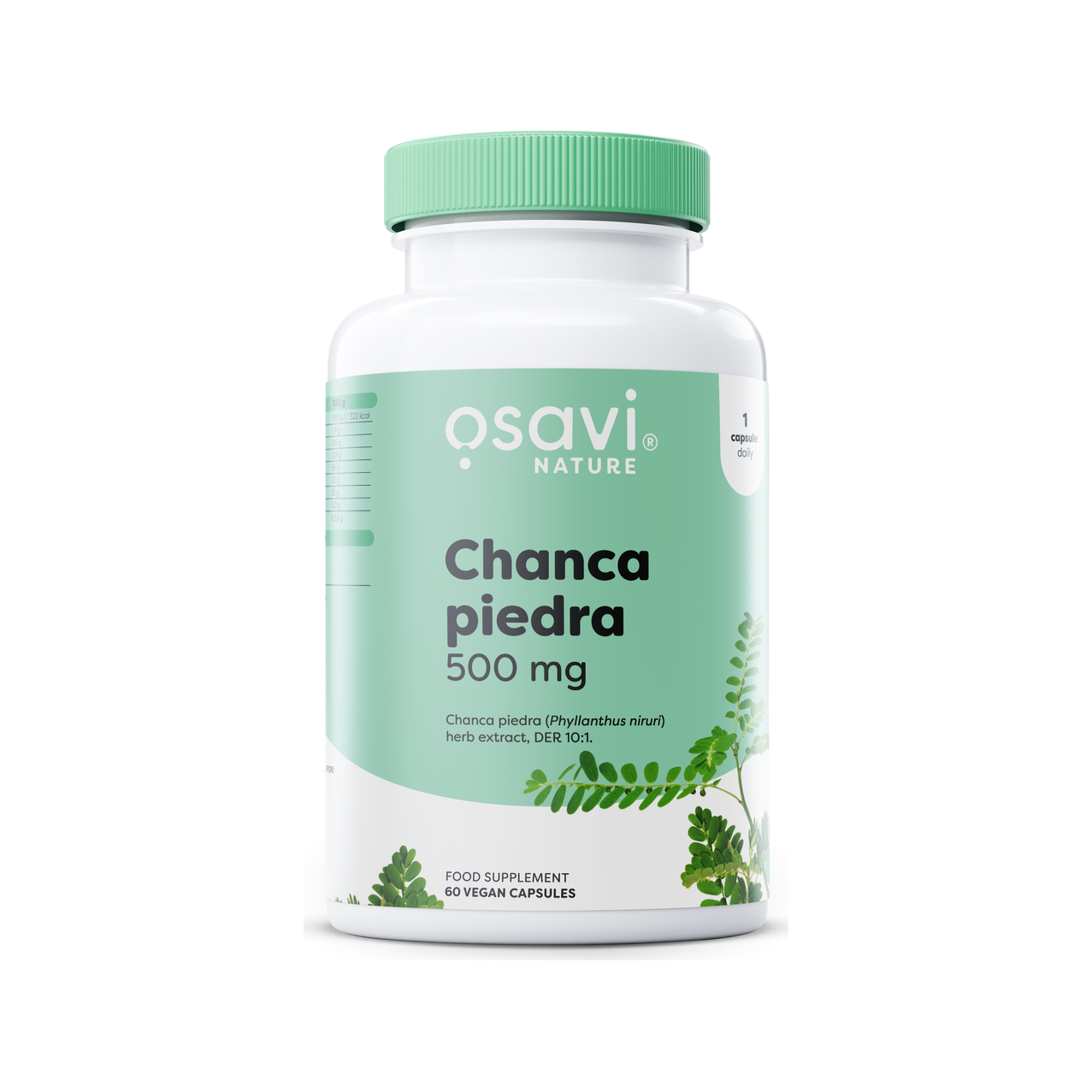 Osavi Chanca piedra 500 mg kosttillskott i grön kapselbehållare