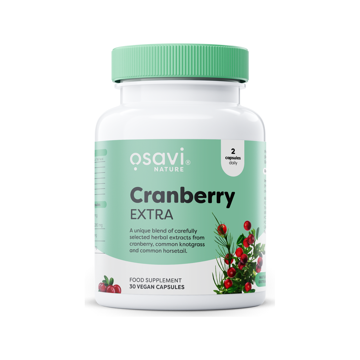Osavi Cranberry EXTRA kosttillskott i kapselflaska med grön etikett