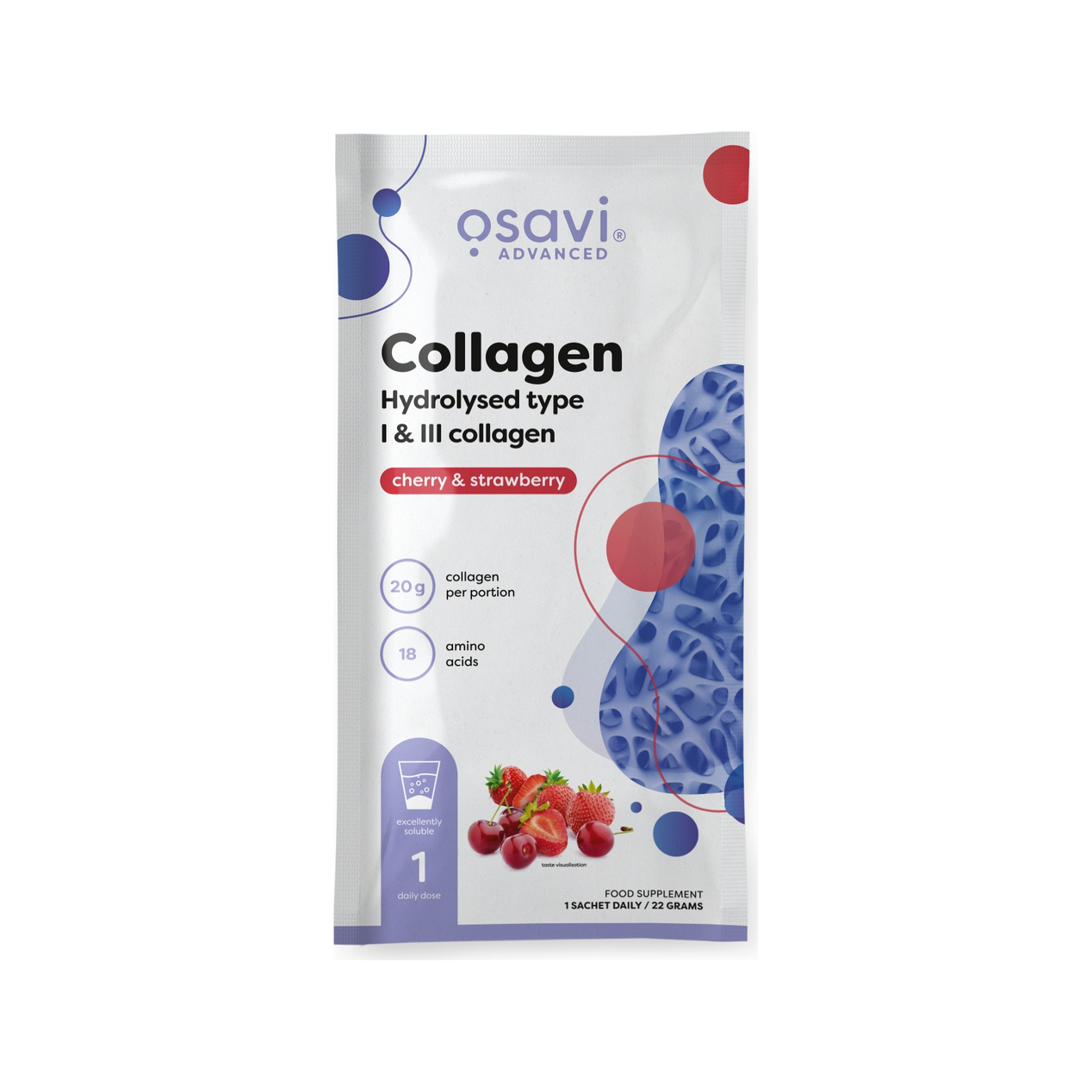 Collagen Hydrolysed Type I & III, Cherry & Strawberry - 22 grams (1 serving)