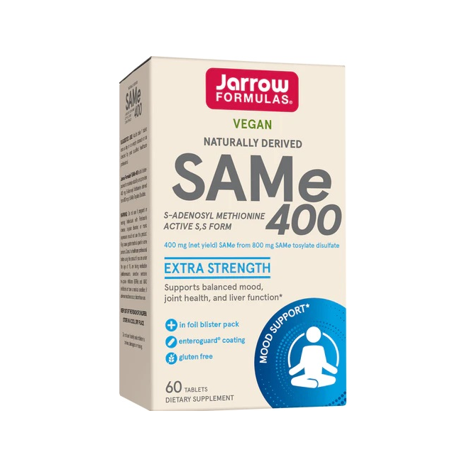 Jarrow Formulas SAMe 400 förpackning, vegansk, 60 tabletter