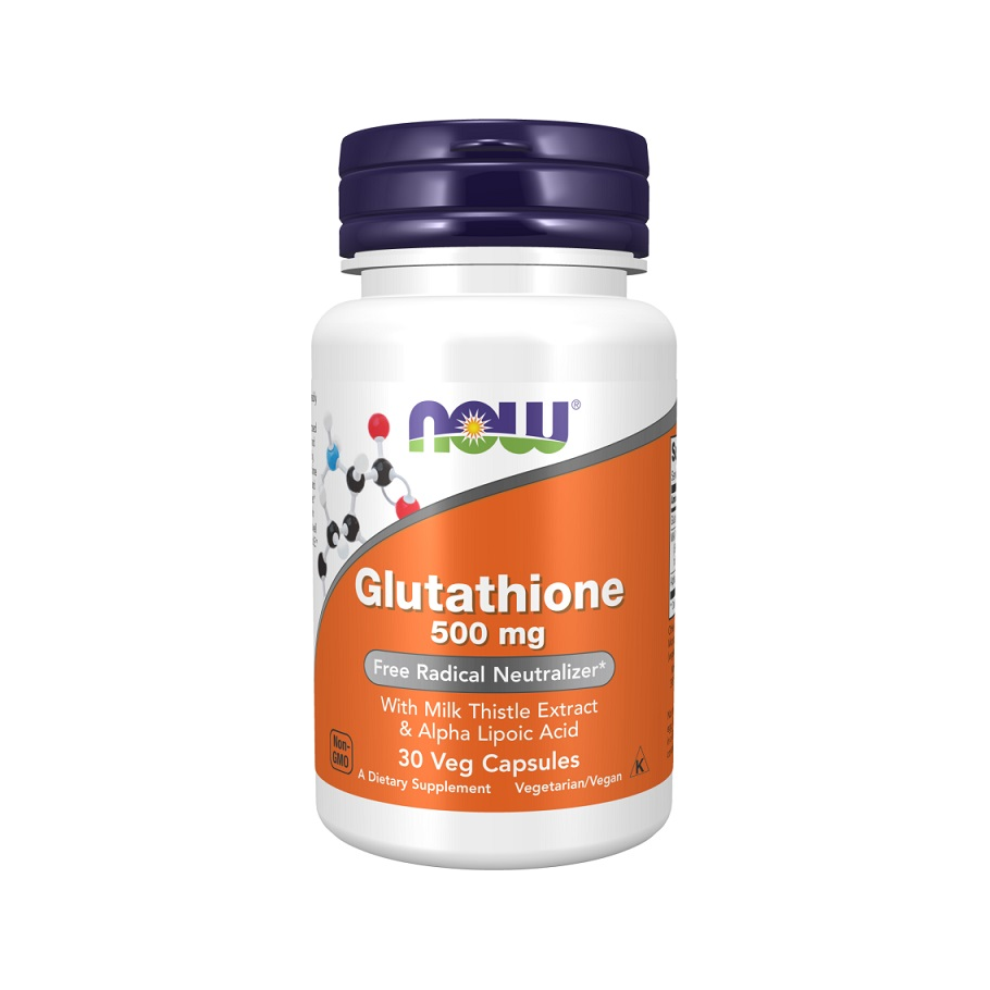 NOW Glutathione 500 mg-kapslar, 30 vegkapslar, flaska med etikett