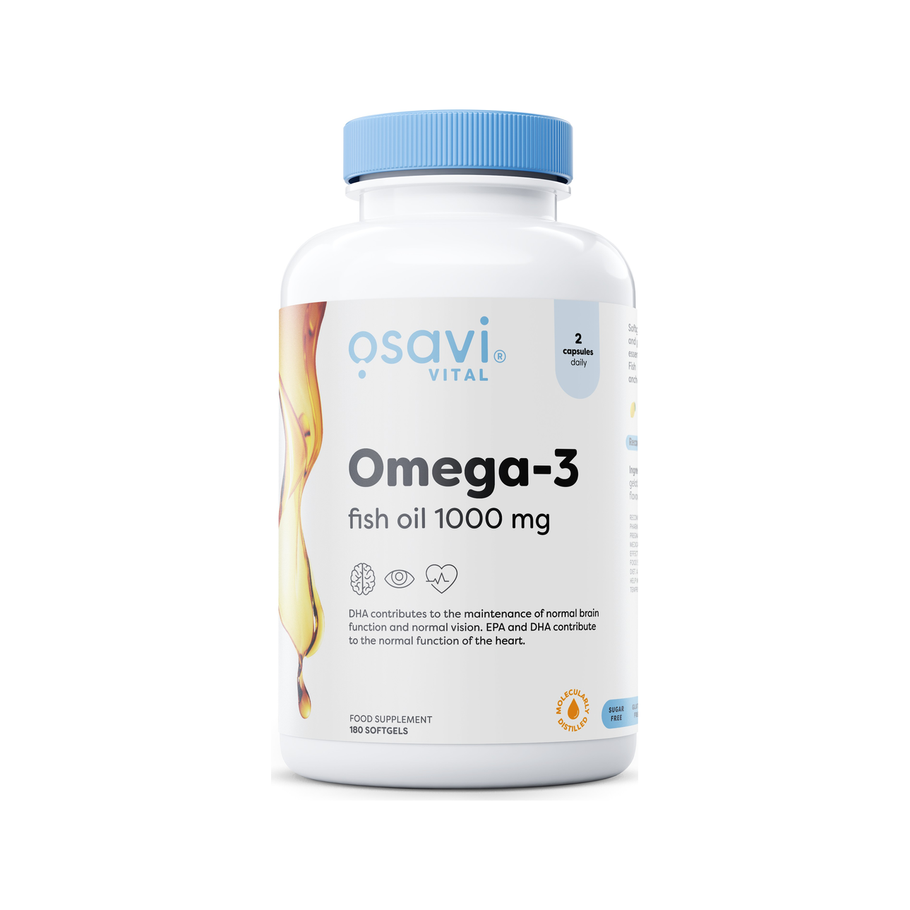 Omega-3 Fish Oil Molecularly Distilled, 1000mg - 180 softgels