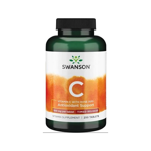 Swanson C-vitamin med nypon, burk med lock, 250 tabletter
