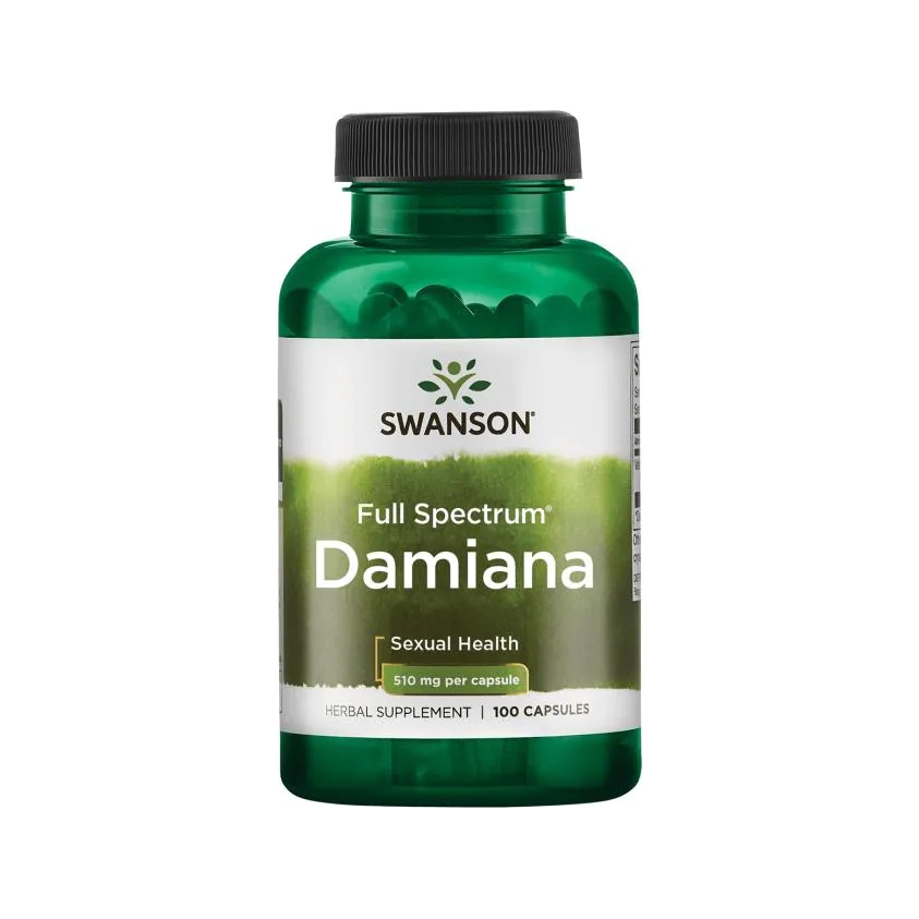 Swanson Damiana 510 mg kapselburk med etikett, 100 kapslar
