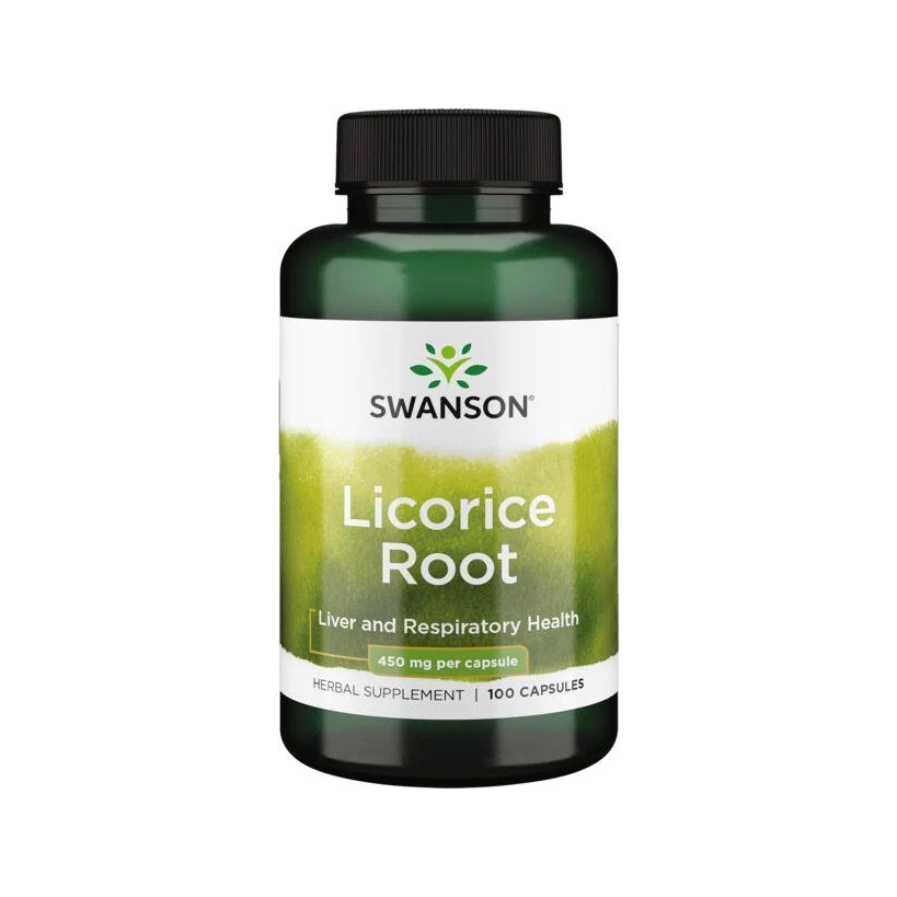 Swanson lakritsrot-tillskott, kapslar 450 mg, 100 st, flaska