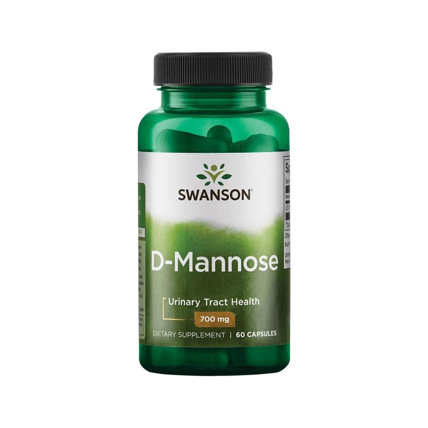 D-Mannose-kapslar 700 mg, 60 kapslar, grön burk med svart lock