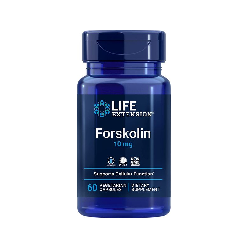 Life Extension Forskolin 10 mg kosttillskott i blå plastburk, 60 kapslar