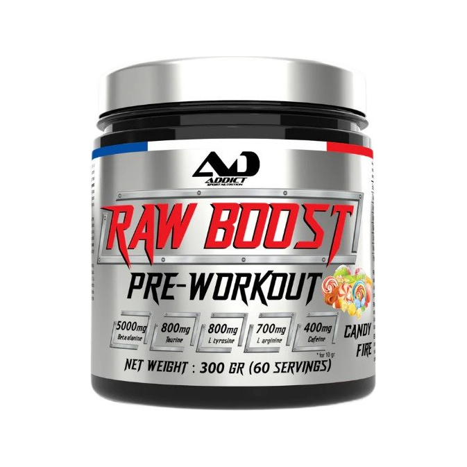 Burk kosttillskott Raw Boost pre-workout, Candy Fire-smak, 300 g