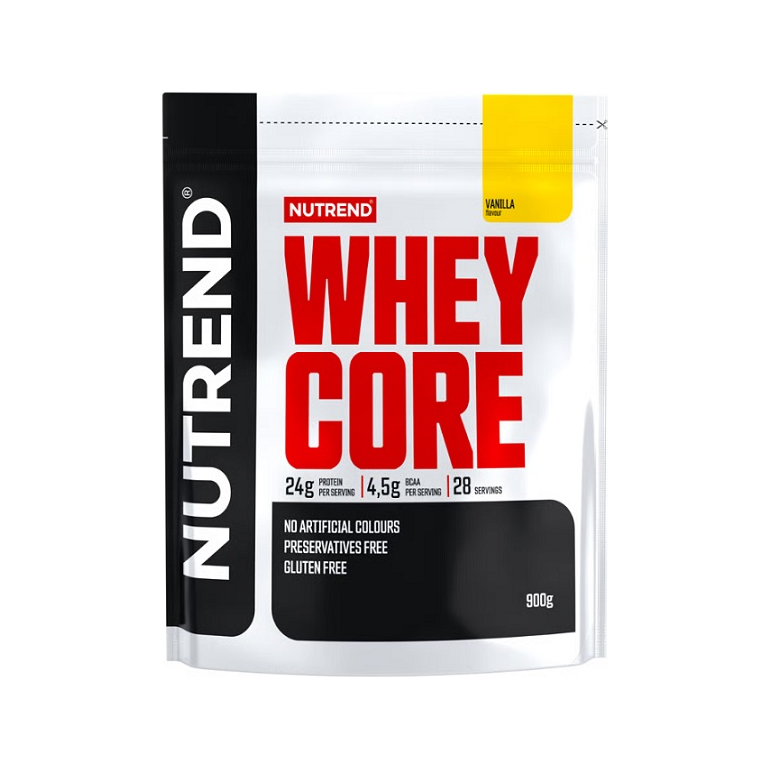 Proteinpulverpåse med Nutrend Whey Core, vaniljsmak, 900 g