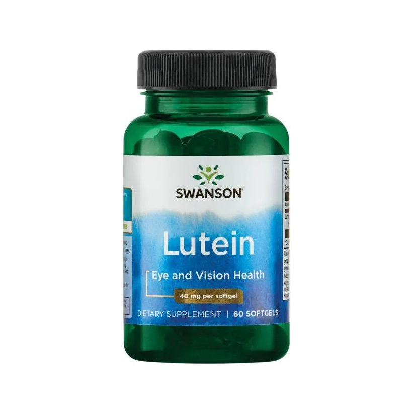 Luteintillskott i grön flaska med svart lock, 40 mg, 60 kapslar