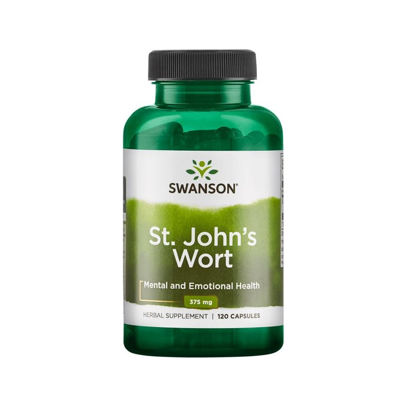 Swanson St. John's Wort 375 mg kapseltillskott i grön plastflaska, 120 kapslar