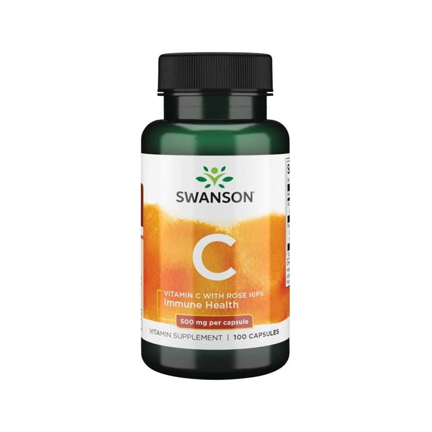 Swanson C-vitamin med nyponextrakt, vitamintillskott i kapselflaska