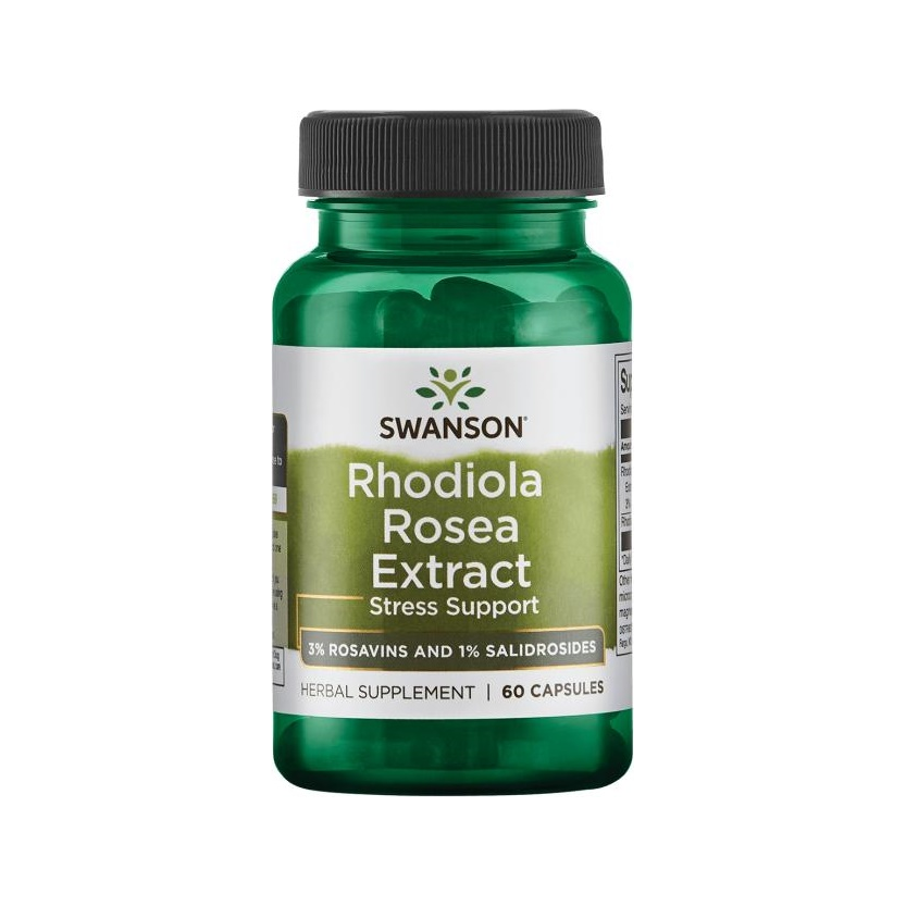 Swanson Rhodiola Rosea-extrakt i grön kapselburk med 60 kapslar
