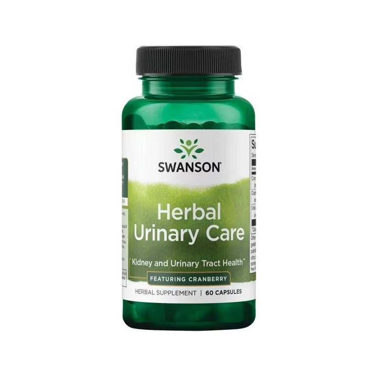 Swanson Herbal Urinary Care kapslar i grön plastflaska med svart skruvkork