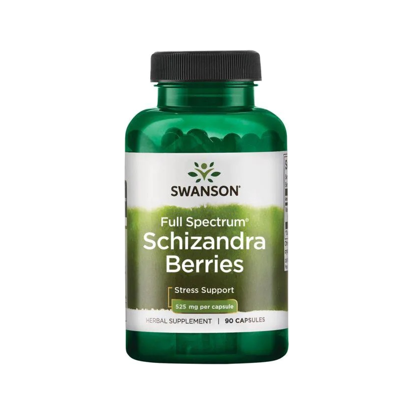 Swanson Schizandra Berries kosttillskott i grön flaska med svart kapsyl