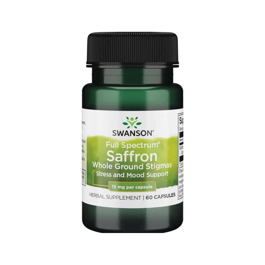 Swanson saffran-tillskott Full Spectrum i flaska med 60 kapslar, 15 mg per kapsel