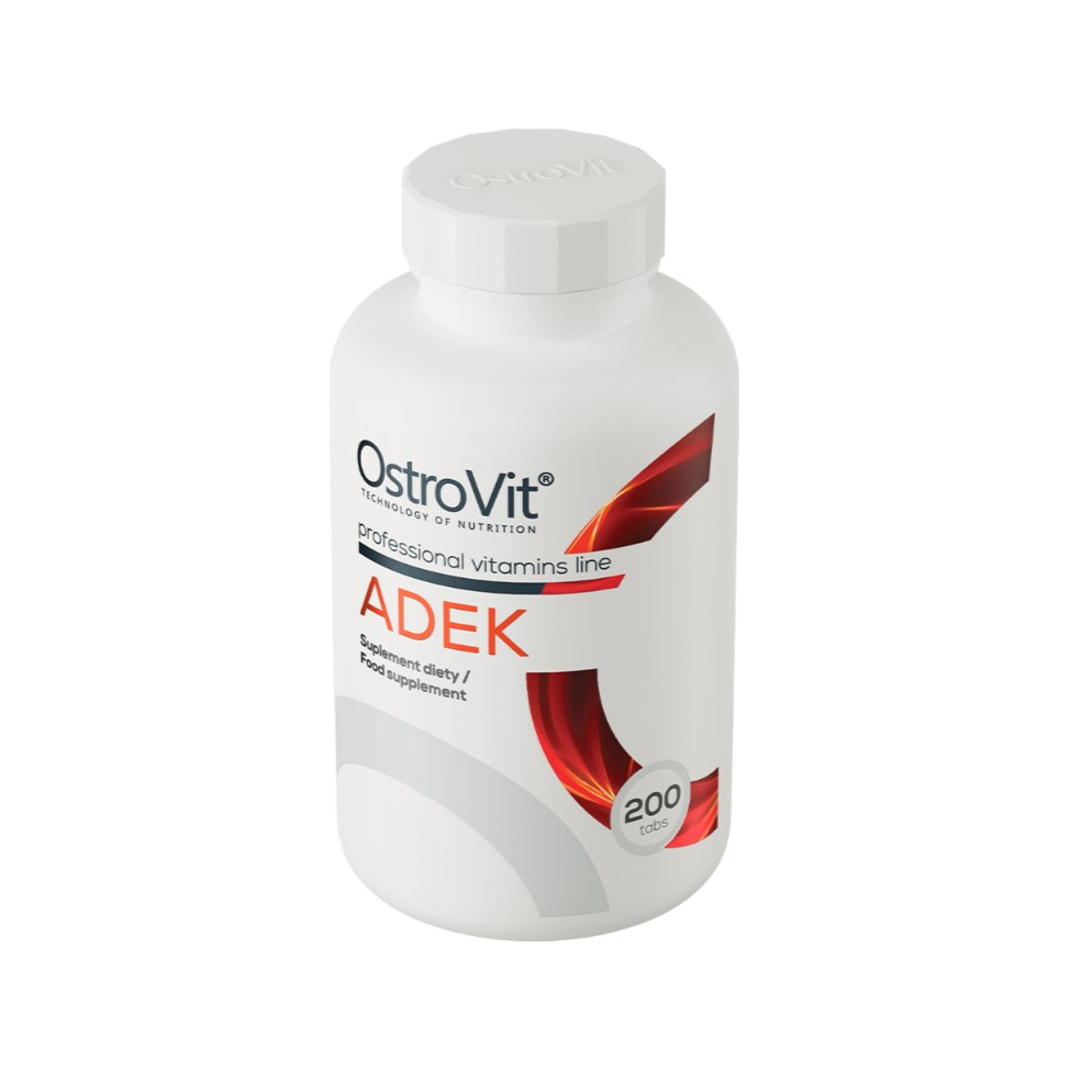 OstroVit ADEK vitamintillskott i vit tablettflaska, 200 tabletter