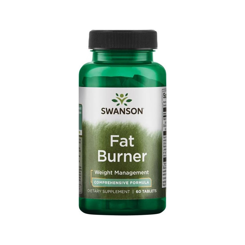 Swanson Fat Burner kosttillskottflaska i grön plast med 60 tabletter-etikett