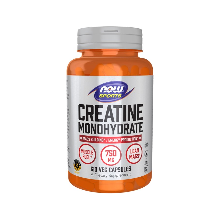 NOW Sports kreatinmonohydrat kapselburk 750 mg, 120 veganska kapslar