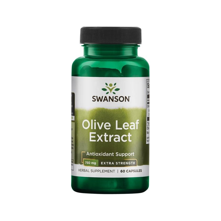 Swanson olivbladsextrakt 750 mg kapseltillskott, 60 kapslar, grön flaska