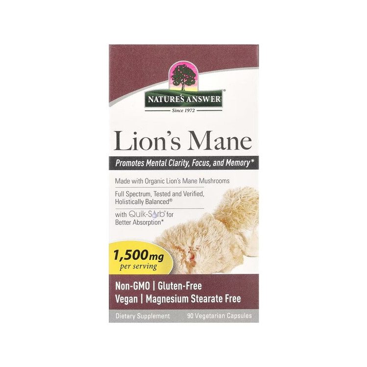 Nature's Answer Lion's Mane kapselpaket, 1 500 mg, gul markering
