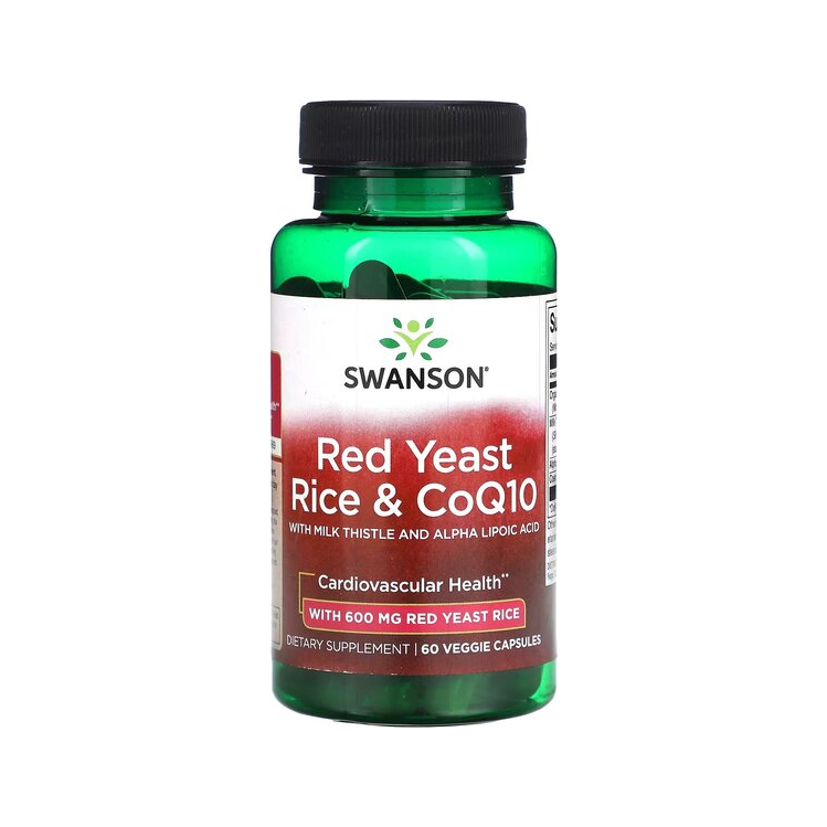 Kapseltillskott Swanson Red Yeast Rice & CoQ10 i grön flaska, 60 kapslar