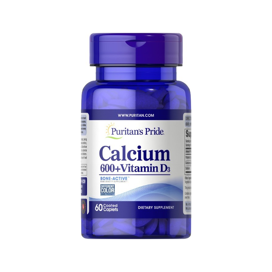 Kalcium + vitamin D3-kapslar i blå tablettburk