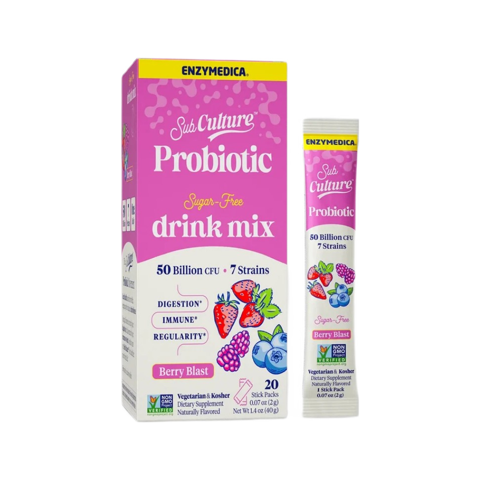 SubCulture Probiotic Drink Mix Stick Packs, Berry Blast - 20 x 2g
