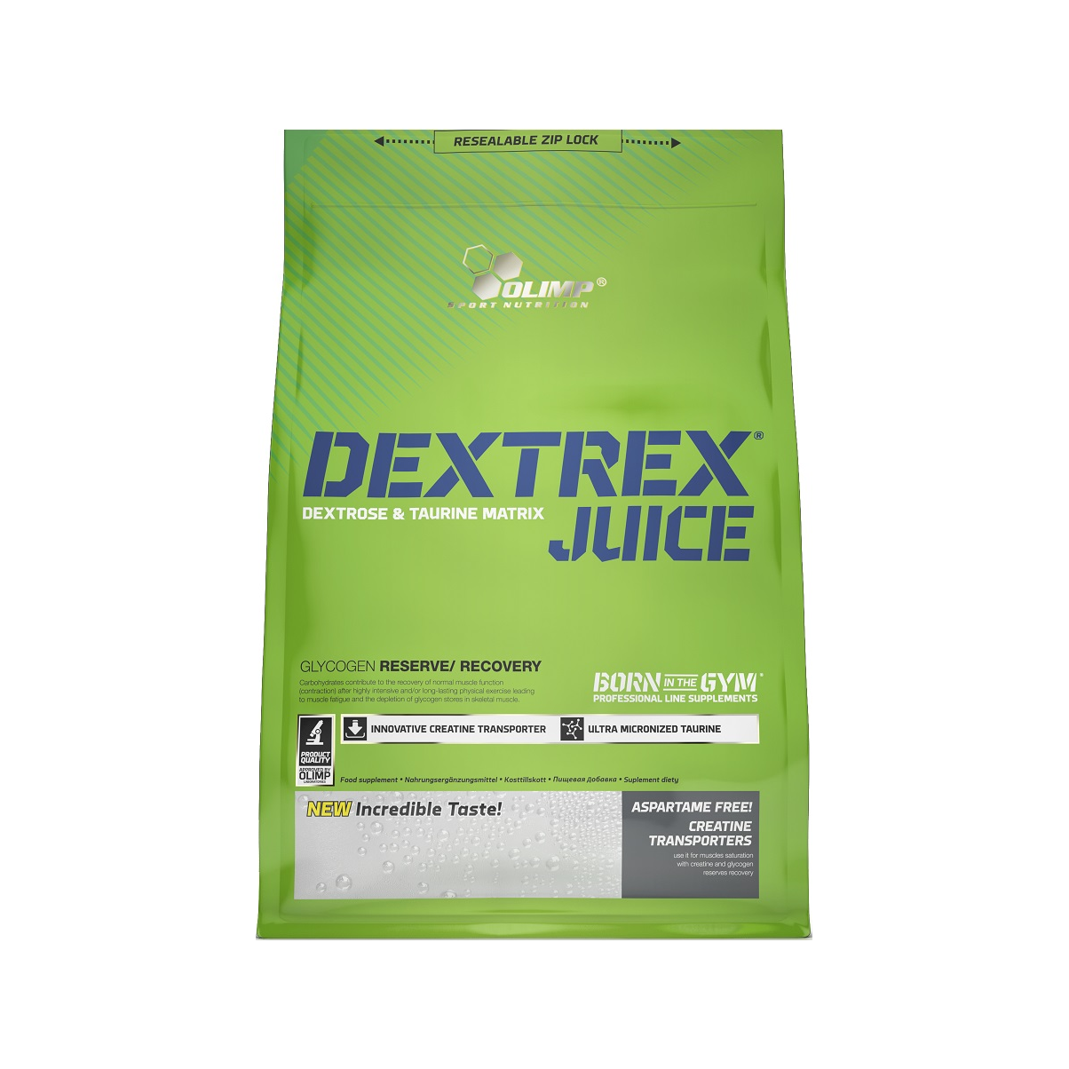 Dextrex Juice 1000 g-påse i grön design med återförslutningszip